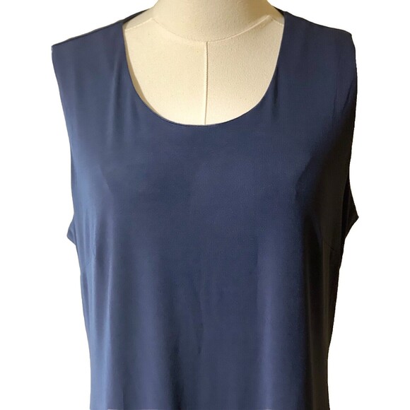 Vintage Vollbracht Dress Large Navy Slinky Sheath Sleeveless Workwear Date Night - Picture 3 of 15